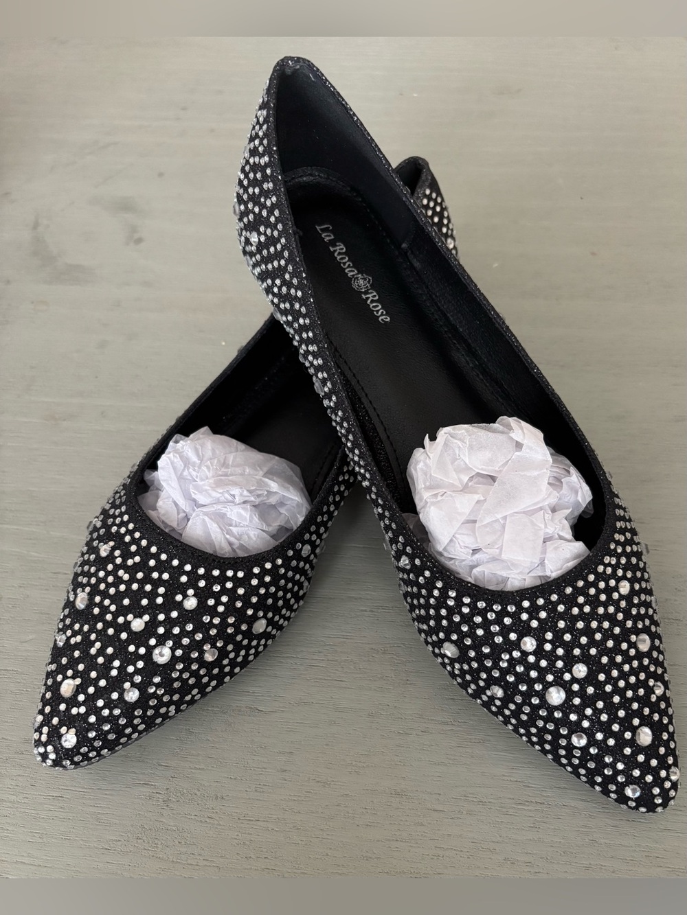 Black Rhinestone Pointed Toe Flats
